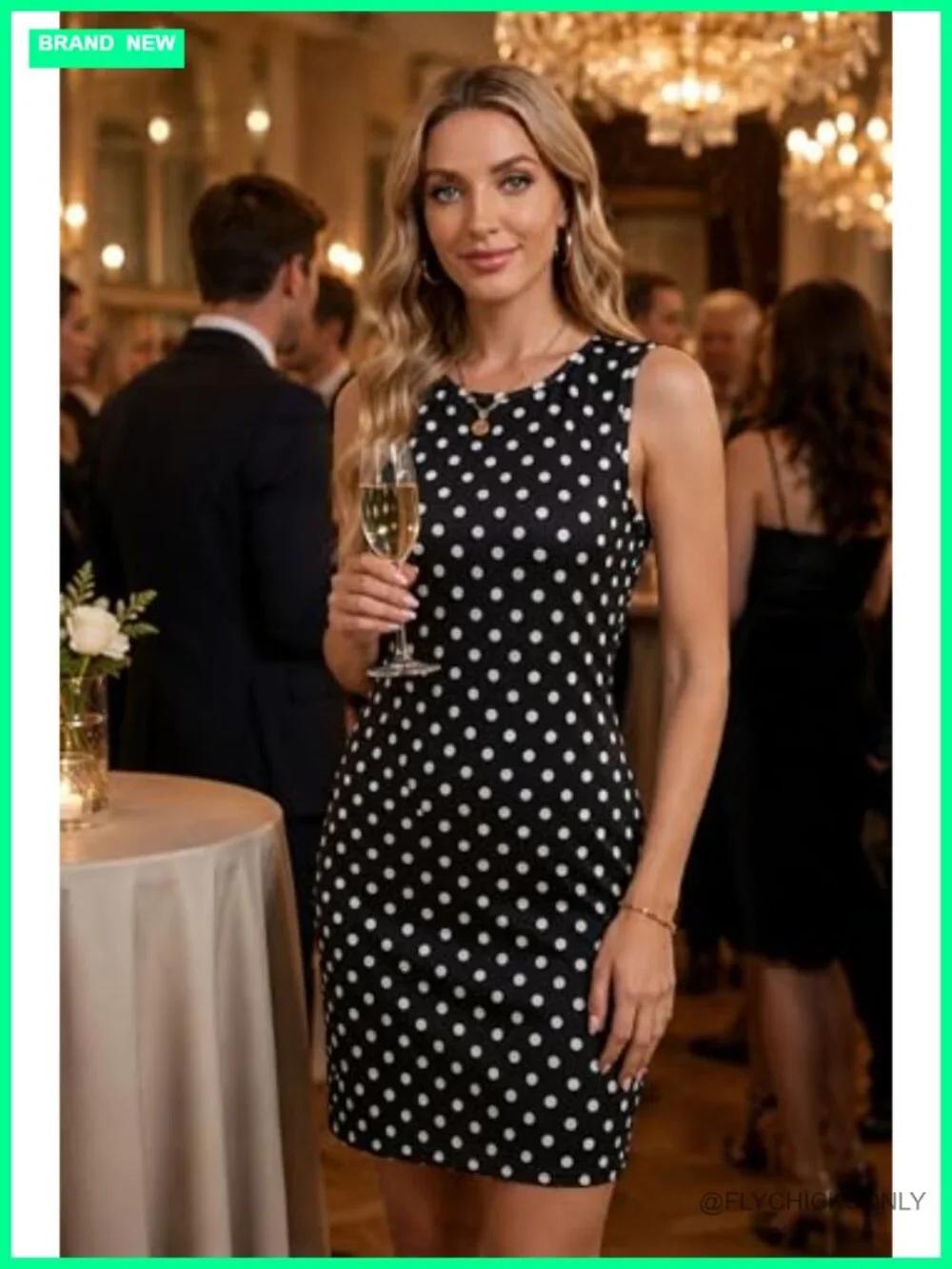 Women's Casual Polka Dot A-Line Midi Dress Sleeveless with Pockets